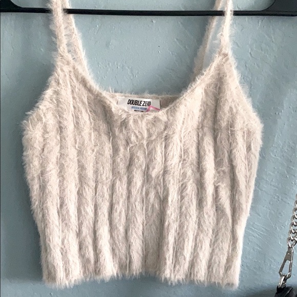 Fuzzy crop cream tank top- brand (Double zero) - Picture 1 of 2